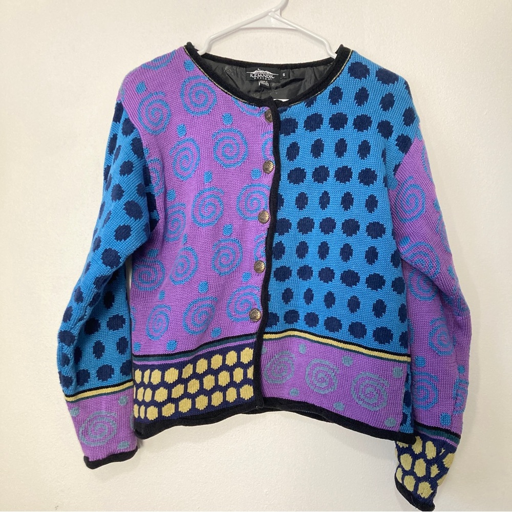 Icelandic Design Wool Sweater Medium Purple and Blue